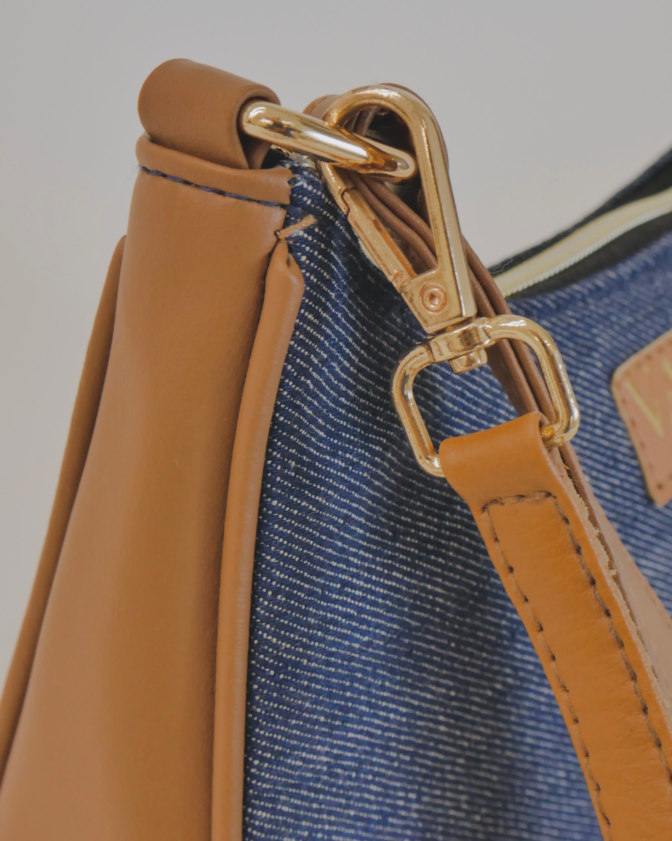 DENIM SHOULDER SLING - TAN